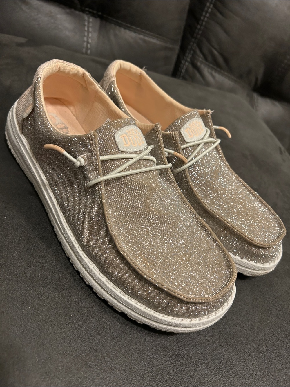 Hey Dude Wendy Metallic Sparkle Rose Gold Glitter Foam Slip On Shoes 10 Pink - Picture 2 of 12